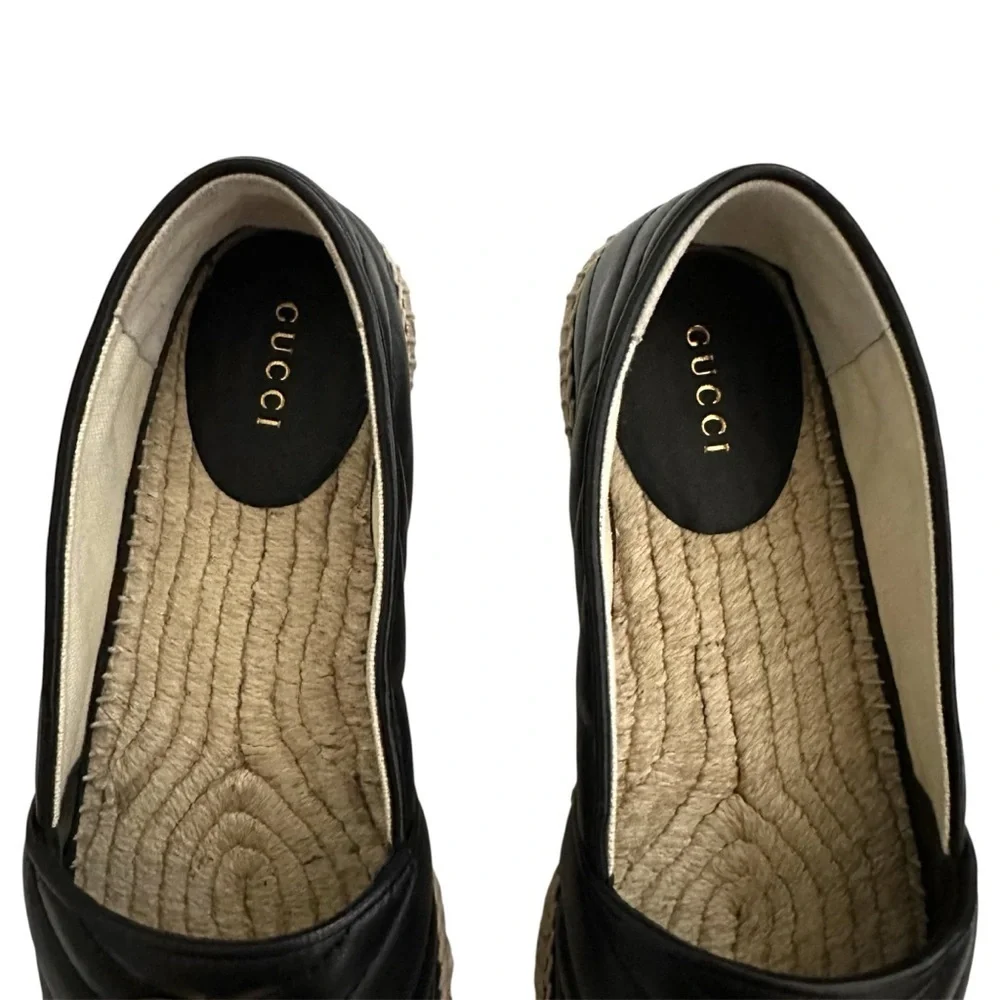 Gucci Nappa Quilted Charlotte GG Marmont Espadrilles in Black 37.5 | US 7.5